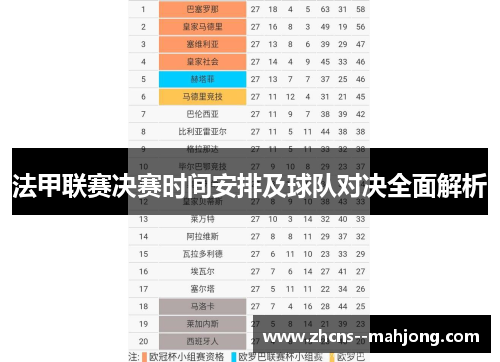 法甲联赛决赛时间安排及球队对决全面解析